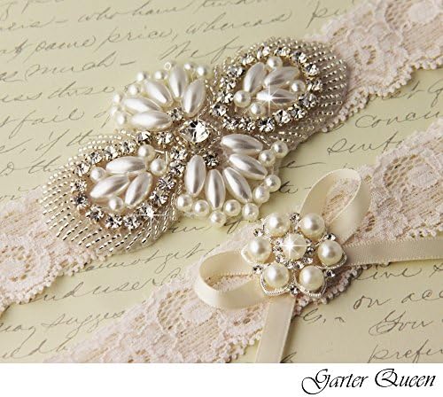 Ivory Lace Bridal garter Wedding Garter Set Stretch Lace Keepsake and Tossing Garter