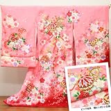 【正絹】お宮参り 女児 着物 【友禅と金駒刺繍】ピンク地系　毬にリボンと花柄【お祝い包装 熨斗対応】