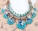 Lake Blue Rectangle Crystal Charm Graduated Flower Bib Vintage Style Necklace