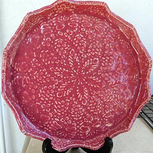 Lace Doily Serving Plate Stoneware Salmon Color 9" by 1"