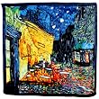 100% Satin Charmeuse Silk-Van Gogh's "Cafe Terrace at Night" Hand Rolled Edges Square Scarf Shawl