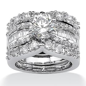 Platinum Over Sterling Silver DiamonUltra&trade; Cubic Zirconia Wedding Ring Set: Jewelry