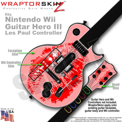 Big Kiss Red on Pink Skin by WraptorSkinz TM fits Nintendo Wii Guitar Hero III (3) Les Paul Controller (GUITAR NOT INCLUDED)