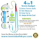 Tennis Ball Dryer - 4-in-1 Gadget - Voted Best Tennis Gadget 2010 - WHITE. Saves Money on New Tennis Balls. Includes 4 Great Features in 1 Gadget. Makes a Great Tennis Gift for any Player.