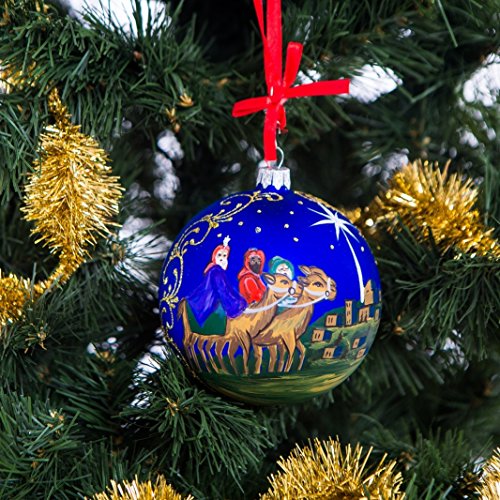 Handpainted Glass Christmas ornaments Tree balls 100mm handmade. New year round ball decoration Xmas 2016 decorations designer collection ornament (Sages)