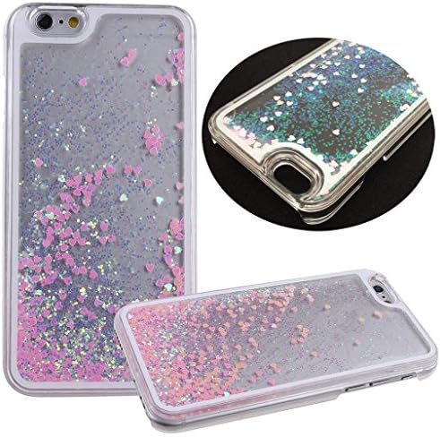 Flydate Fashion Creative Design Flowing Liquid Floating Luxury Bling Glitter Sparkle Love Heart Hard Case for Iphone 6 Plus 5.5 Inch(pink)