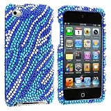Electromaster(TM) Brand - Silver Zebra on Blue Bling Rhinestone Diamond Snap-On Hard Skin Case Cover New for Apple Ipod Touch iTouch 4th Generation Gen 4g 4 8gb 32gb 64gb