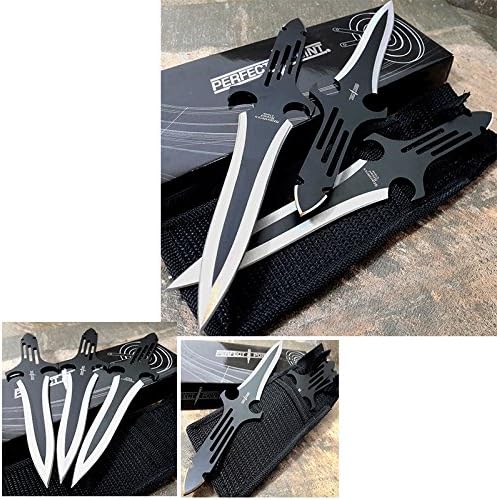 PERFECT POINT BLACK Ninja Throwing Knife Set 3pcs Sai Thrower Knife w/ Pouch NEW