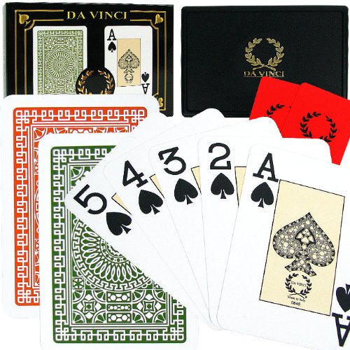 Da Vinci Club Casino Italian 100 Plastic Playing Cards 2-Deck Set Poker Size Jumbo Index with Hard Shell Case  2 Cut Cards