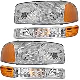 4-Piece Set Headlights & Signal Marker Lamps Replacement for GMC Pickup Truck SUV 15199560 15199561 15850351 15850352