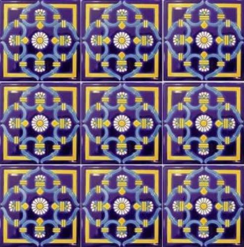Old California TOC-19 Decorative Mexican Talavera Ceramic Tile 6" x 6" - Set of 4 Tiles