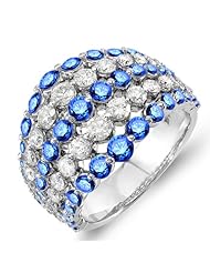 3.25 Carat (ctw) 14k White Gold Round White Diamond & Blue Sapphire Ladies Cocktail Right Hand Ring 3 1/4 CT