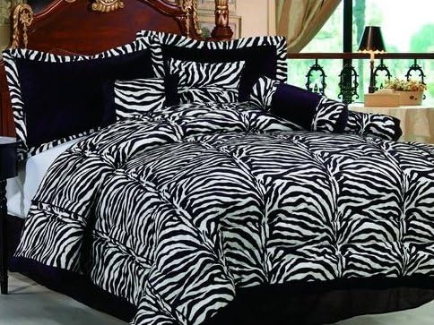 Imperial 7 Piece Luxurious Black Pillows Zebra Micro Fur Comforter Set King Size...
