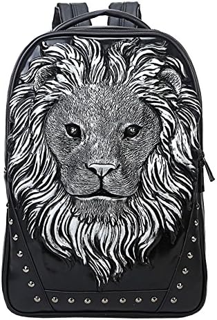MapleClan Cool Studded 3D Animal PU Backpack Lion King White