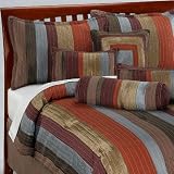 12 PC. BOLD STRIPE METTALIC COMFORTER SET W  DECORATIVE PILLOWS AND SHEET SET, KING, SPICE by Victorian Collections