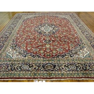 9'9 x 13'5 Red Persian Hand Knotted Wool Kashan Rug