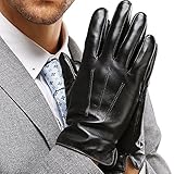 HARRMS 紳士のおしゃれ　メンズ　レザーグローブ　　防寒　裏起毛　スマホ対応　プレゼントに最適 (M - 21.59CM, ブラック)