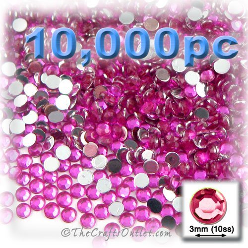 10,000pc Rhinestones Round 3mm - 10ss flatback Fucshia