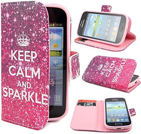 Einzige Slim Fit Leather Case Cover with Stand & Card Slot for Samsung Galaxy S Duos S7562 / S Duos 2 S7582 with Free Universal Screen-stylus (Keep Calm and Sparkle)