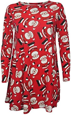 16MVRCH Womens Christmas Prints Swing Dress (M/L, Red Santa)