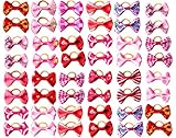 Yagopet 60pcs/30pairs New Dog Hair Bows Topknot with Rubber Bands Durable Small Bowknot Red Rose Pink Mixed for Girls Dog Pet Grooming Products Accessories
