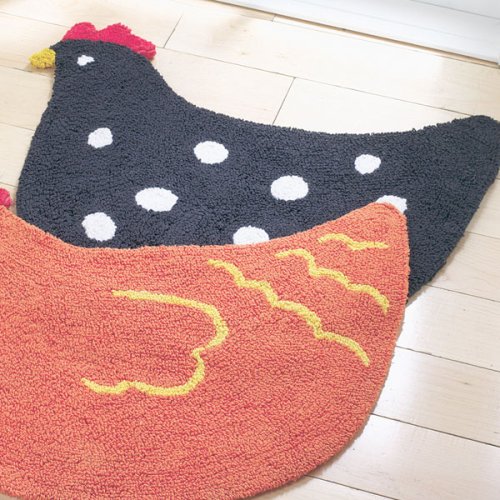 Vintage Hen Double-Sided Cotton Rug - Black