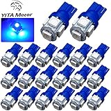YITAMOTOR 20 PCS T10 Wedge 5-SMD 5050 Ultra Blue LED Light bulbs W5W 2825 158 192 168 194
