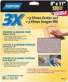 Norton 02619 3X Handy Aluminum-Oxide Sandpaper 120 Grit, 9-Inch x 11-Inch, 3-Pack