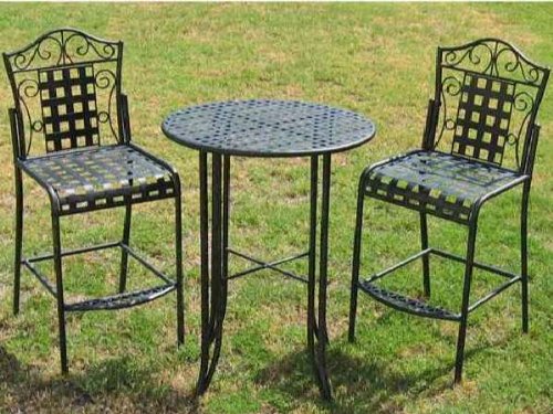 MANDALAY BAR BISTRO SET - BAR TABLE and 2 CHAIRS NO ARMS in ANTIQUE BLACK - PATIO FURNITURE