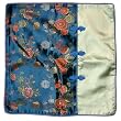 Chinese brocade pillow cover with zippered access - royal blue with flowers and light green