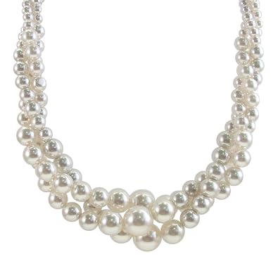 Cream Simulated Three Strand Twisted Pearl Necklace, 18″ $13.99
