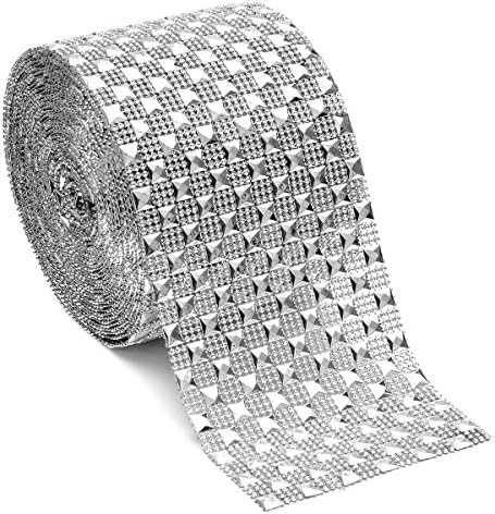 REEBONZ 12 Row Silver Acrylic Rhinestone Diamond Ribbon Trim Banding for Wedding Cakes Birthday Decorations Baby Shower Events