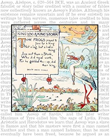 The Frogs and the King, 8x10 Aesop's Fables Fine Art Print on Encyclopedic Text, Size: 8x10 (NDAFFrogKT810)