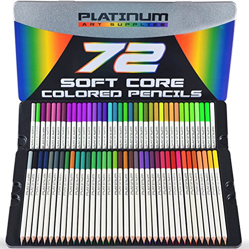 Platinum art supplies soft core colored pencils with tin case, pa…