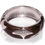 Hinged Bangle Bracelet-Brown with CZ stones & metal accent