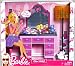 Mattel Barbie Year 2008 Pink Series 12 Inch Doll Furniture Accessories Set - DREAM VANITY with Vanity Chair, Floor Lamp with Orange Shade, Vanity Table with Mirror, Teddy Bear, Curling Iron, Cosmetic Bag and Many More (Doll is not Included)