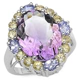 10.00 Carat Genuine Amethyst, Citrine and Tanzanite Sterling Silver Ring