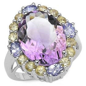 10.00 Carat Genuine Amethyst, Citrine and Tanzanite Sterling Silver Ring by 