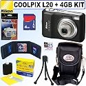 Nikon Coolpix L20 10MP Digital Camera (Black) + 4GB Accessory Kit