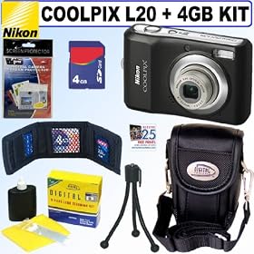 Nikon Coolpix L20 10MP Digital Camera (Black) + 4GB Accessory Kit