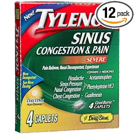 Lil' Drugstore Products Tylenol Sinus (Congestion & Pain, Severe) Caplets, 4-Count Boxes (Pack of 12)
