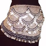 Belly Dance Coin Hip Scarf, Crescents on Rectangle, Georgette Fashion Colors Available