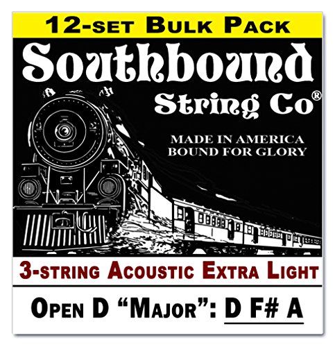 12-pack Acoustic Extra Lite 3-String Cigar Box Guitar Strings - Open D - D F# A