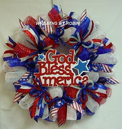 God Bless America Patriotic Wreaths, RWB Wreaths, Memorial or Labor Day Wreaths