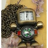 Robot Pendant Watch Compass Necklace With 15" Chain In Antique Gold Finish