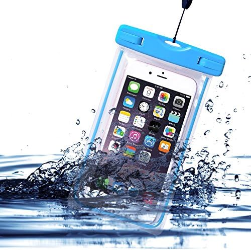 KaiYeah Universal Luminous Clear Transparent Waterproof Case, Phone Cover, Dry Bag for Swimming, Surfing, fit Cell Phone up to 6'' Diagonal iPhone 6/6S Plus, Samsung S7/S6, Blue