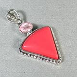 Red Stone Sterling Silver Plated pendant - Lovely Pink Triangular Stone Pendant