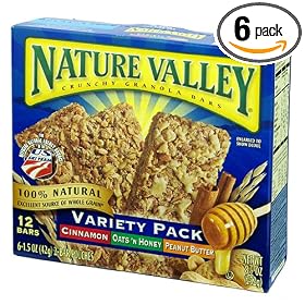 Nature Valley Crunchy Granola Bars, Variety Pack of Cinnamon, Oats 'n Honey, and Peanut Butter, 12-Count Boxes (Pack of 6)
