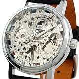 ESS Mens Black Leather Luxury Skeleton Dial Hand-Wind Up Mechanical Wrist Watch WM119