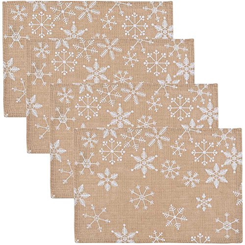Now Designs Burlap Placemats, Set of Four, Snowflake Design